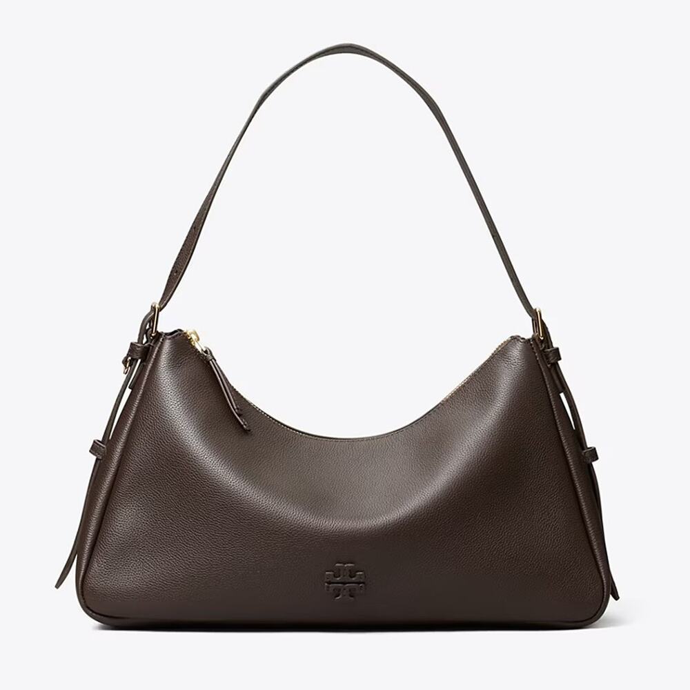 New‼️Tory Burch Thea Zip Top Shoulder Bag 171527 Deep Brown $550